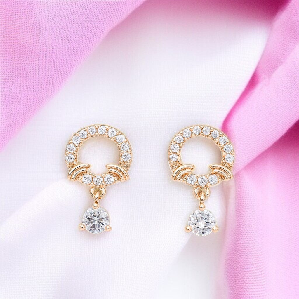 Nilu's Collection Rose Gold Plated American Diamond Hoop Drop Earrings for Women & Girls | Lightweight | Anti-Tranish| Anti- Allergy