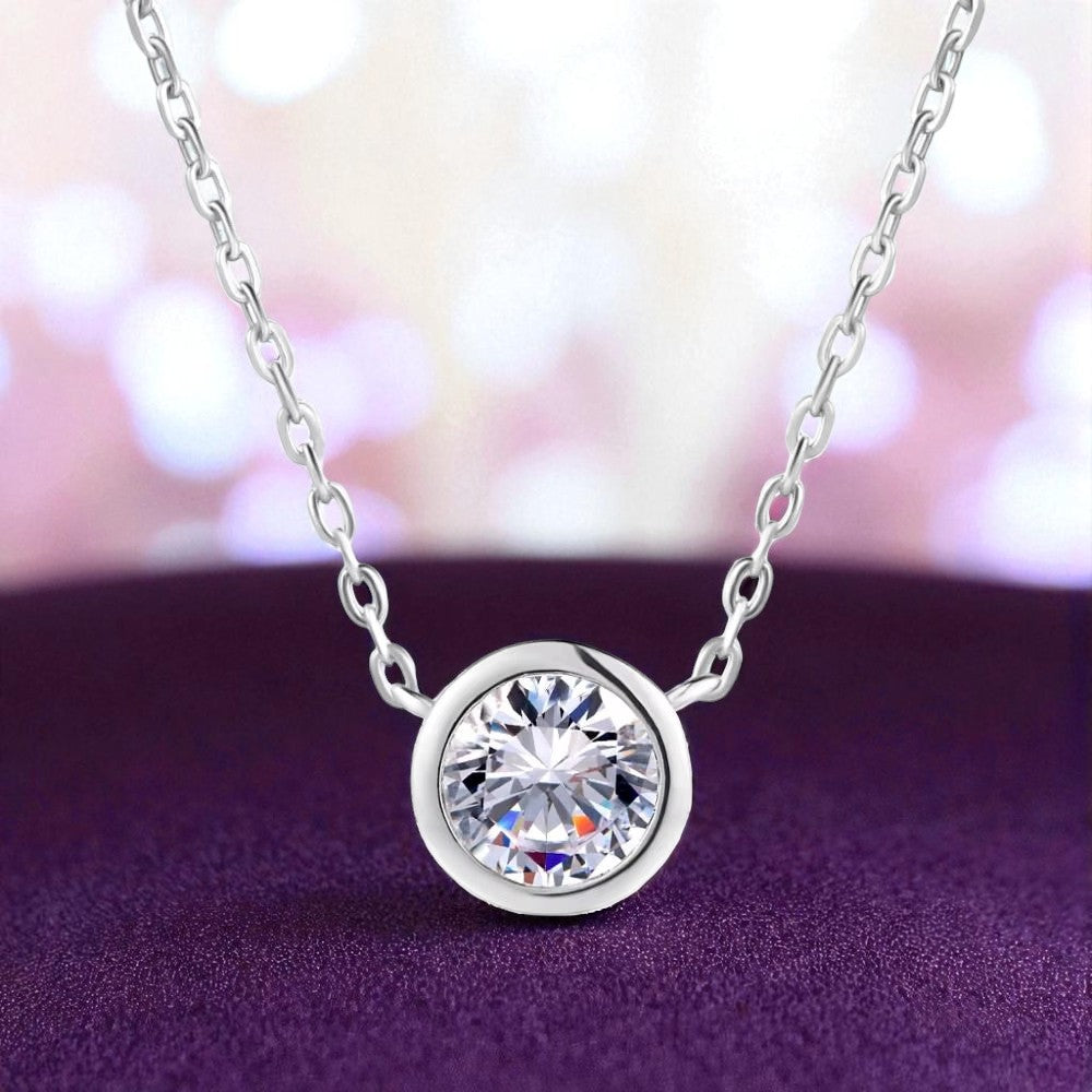 Nilu's Collection Silver Plated Pendant Necklace With Round Cut Solitaire Cubic Zirconia Diamond For Women And Girls | Anti-Tarnish | Anti-Allergy | Office Wear