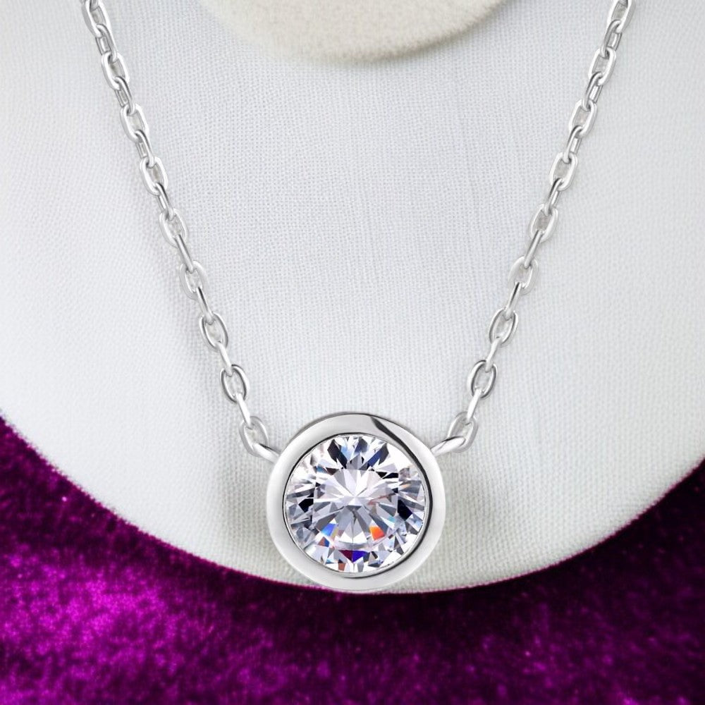 Nilu's Collection Silver Plated Pendant Necklace With Round Cut Solitaire Cubic Zirconia Diamond For Women And Girls | Anti-Tarnish | Anti-Allergy | Office Wear