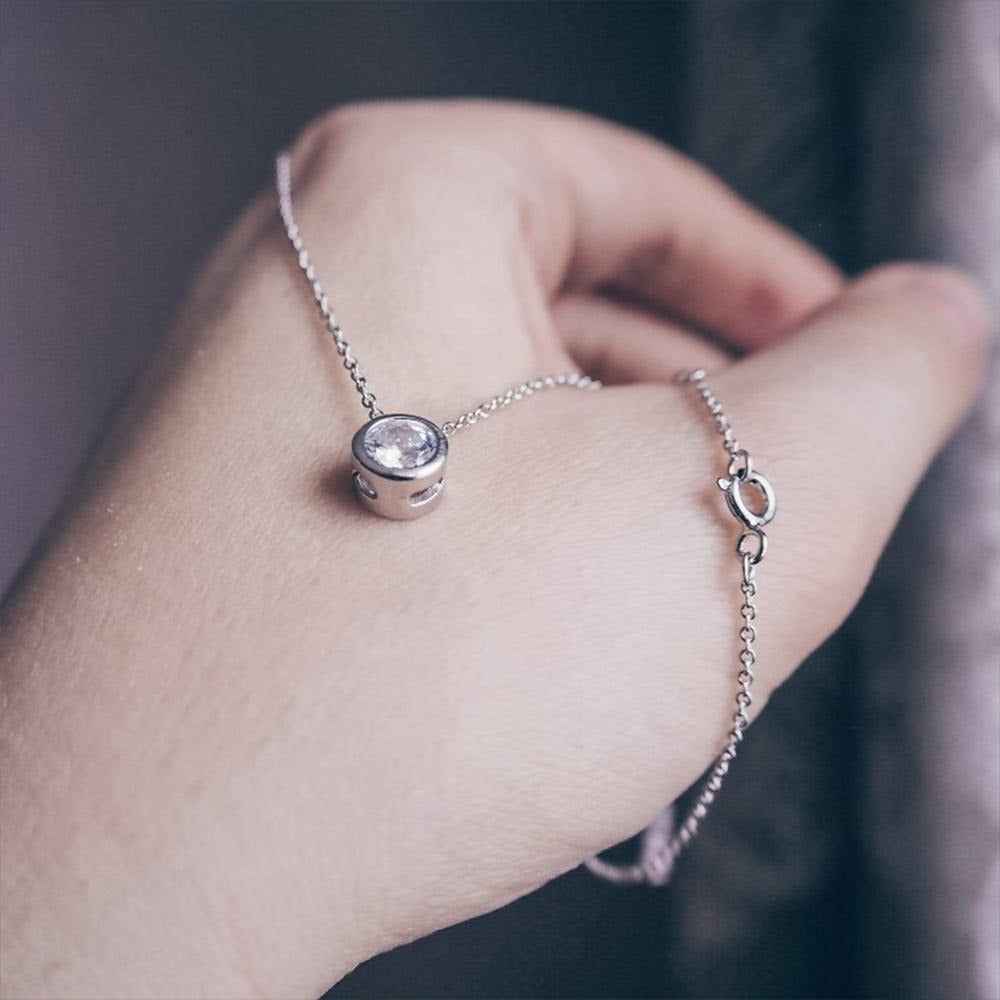 Nilu's Collection Silver Plated Pendant Necklace With Round Cut Solitaire Cubic Zirconia Diamond For Women And Girls | Anti-Tarnish | Anti-Allergy | Office Wear