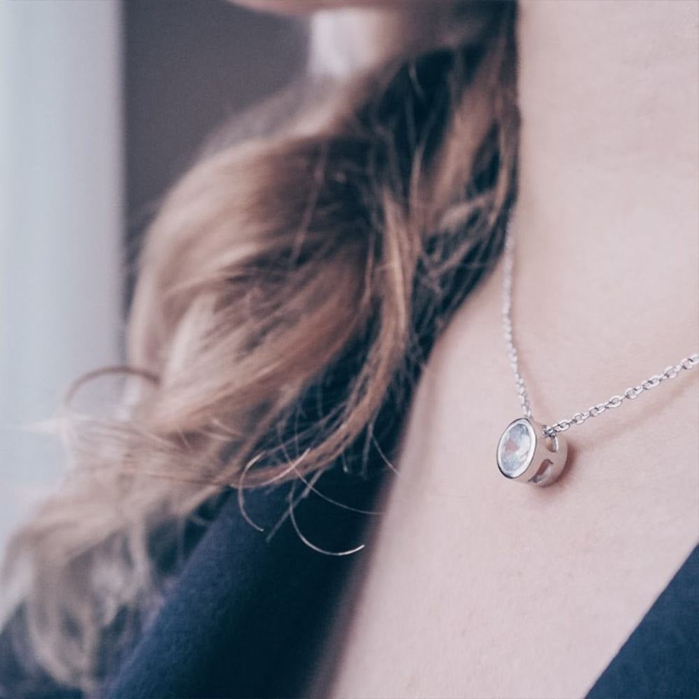 Nilu's Collection Silver Plated Pendant Necklace With Round Cut Solitaire Cubic Zirconia Diamond For Women And Girls | Anti-Tarnish | Anti-Allergy | Office Wear