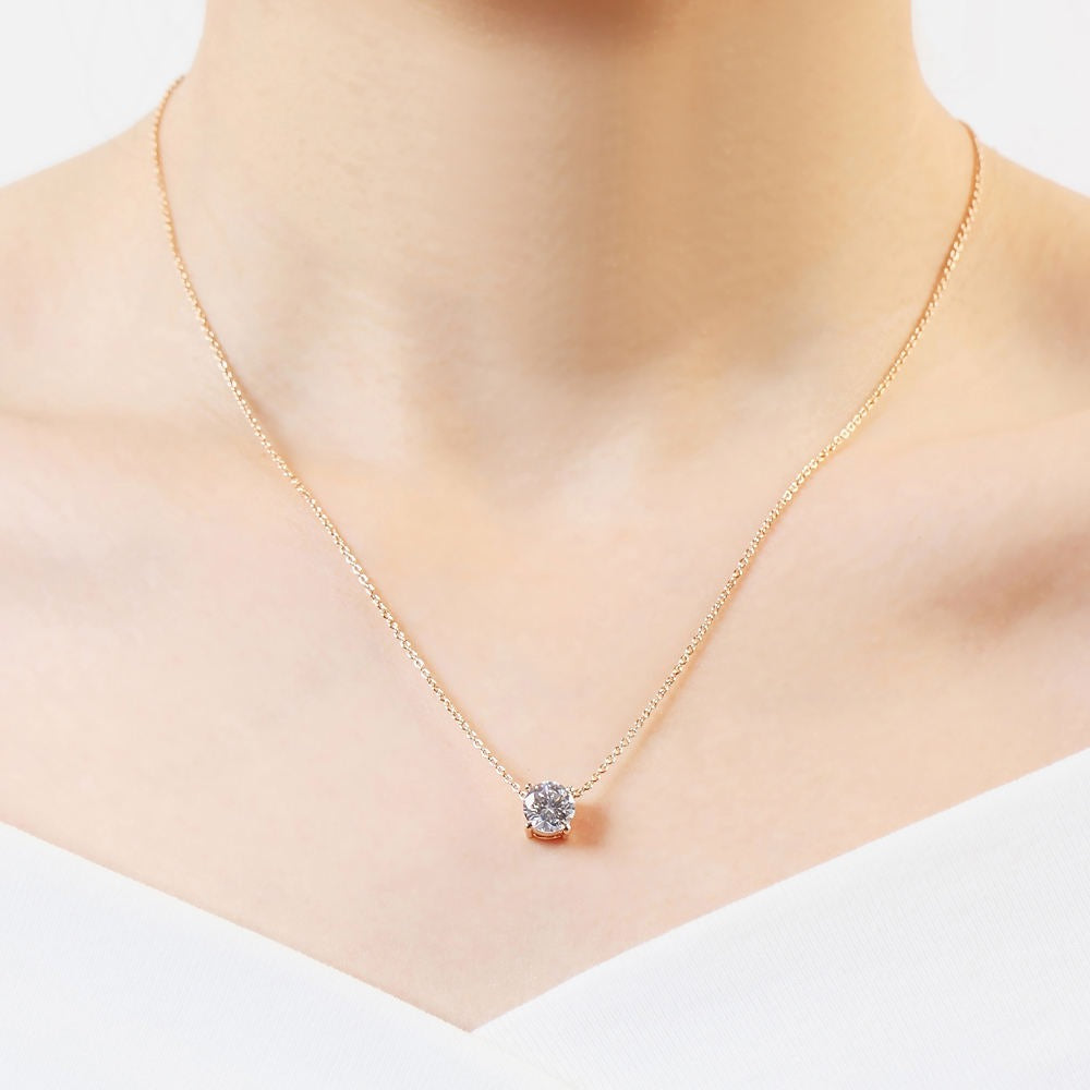 Nilu's Collection Rose Gold Plated Solitaire Pendant Necklace with Round Cut American Diamond For Women And Girls | Anti-Tarnish | Anti-Allergy | Office Wear | Gifting