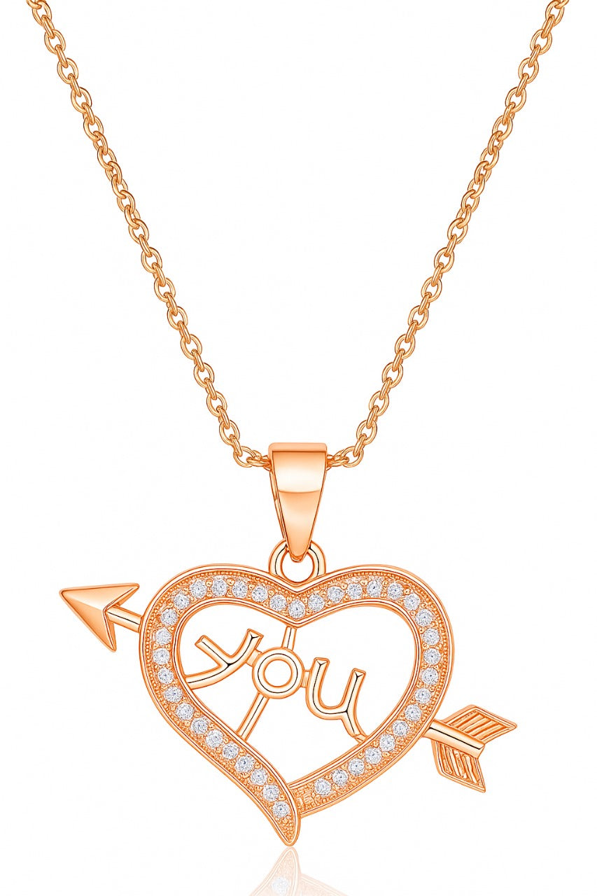 Nilu’s Collection Rose Gold Plated Heart Shape Pendant for Women and Girls