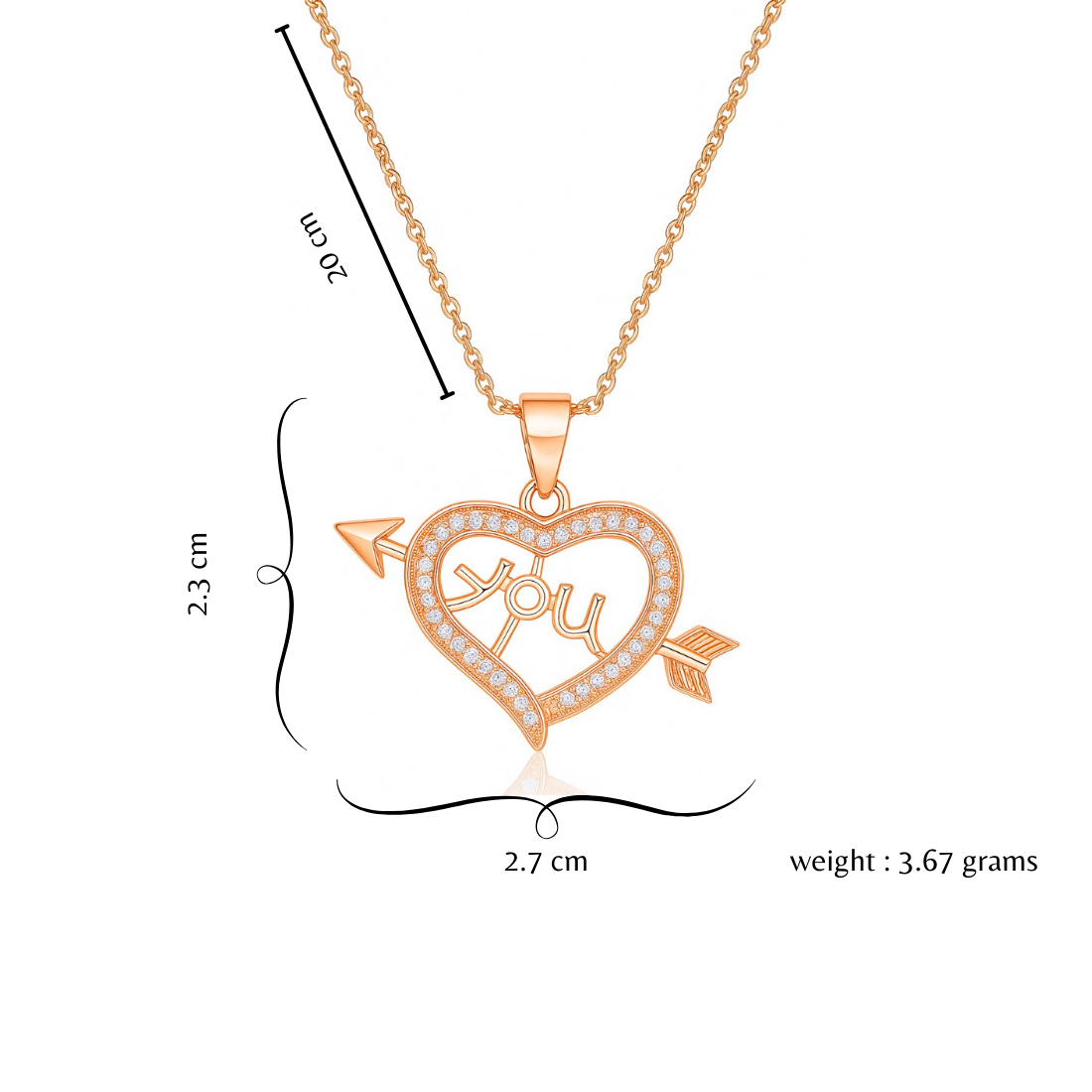 Nilu’s Collection Rose Gold Plated Heart Shape Pendant for Women and Girls