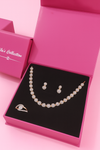 Nilu’s Collection Rose Gold Plated American Diamond Necklace Set with Earrings & Ring for Women & girls