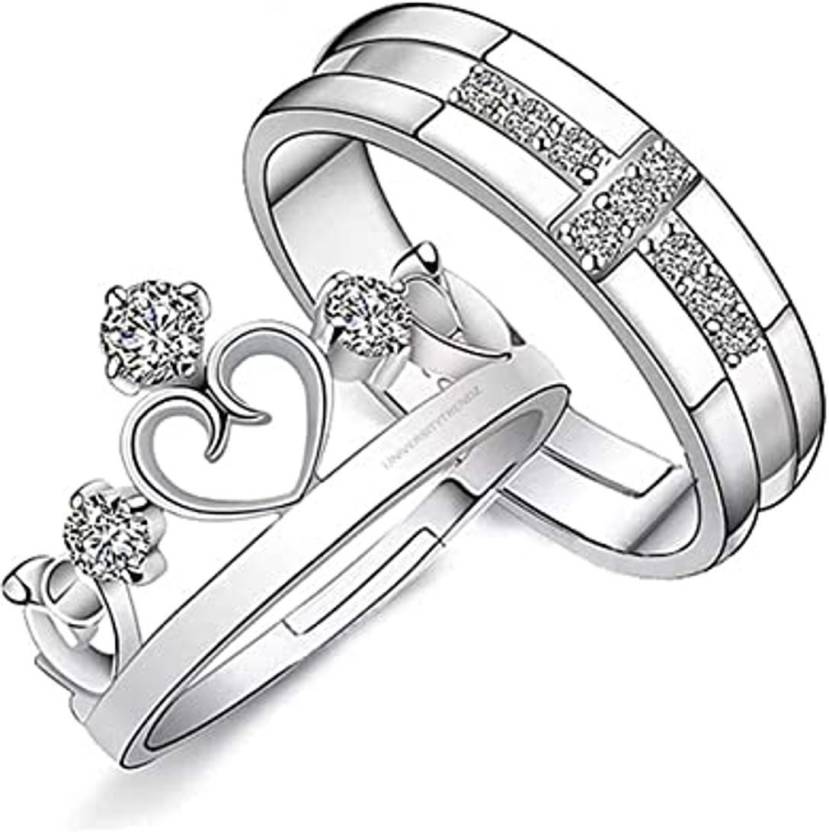 Nilu's Collection 925 Sterling Silver Plated Adjustable Romantic Imperial Couple Ring | Wedding, Engagement