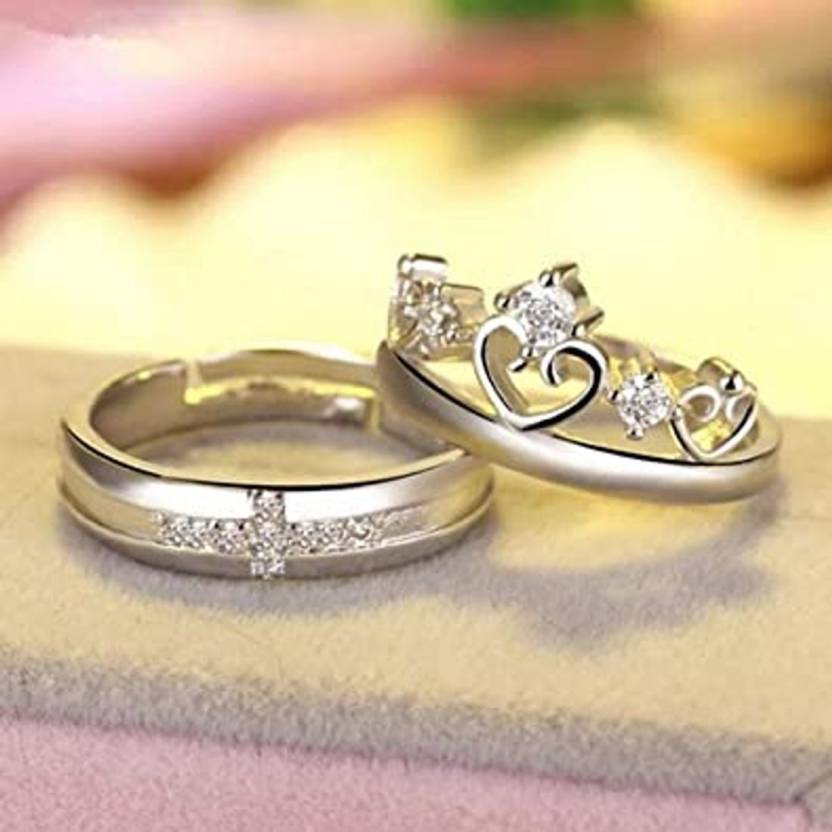 Nilu's Collection 925 Sterling Silver Plated Adjustable Romantic Imperial Couple Ring | Wedding, Engagement
