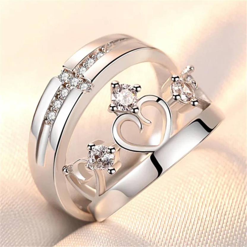 Nilu's Collection 925 Sterling Silver Plated Adjustable Romantic Imperial Couple Ring | Wedding, Engagement