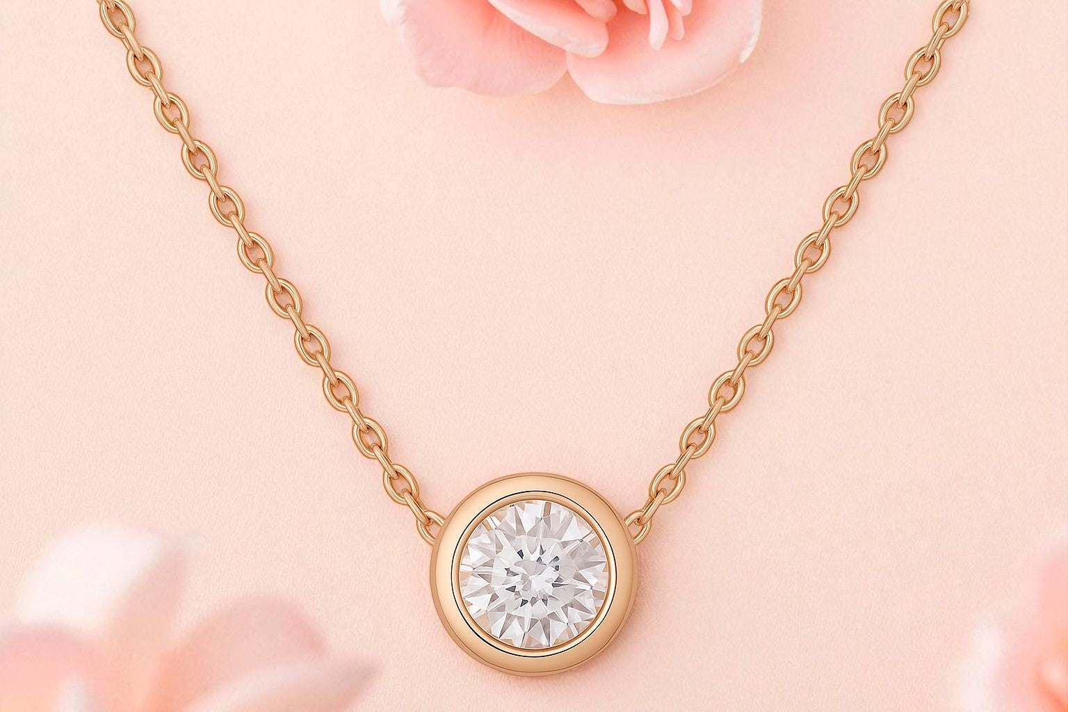 American Diamond Rose Gold Plated Pendant Necklace Set for Girls and Women
