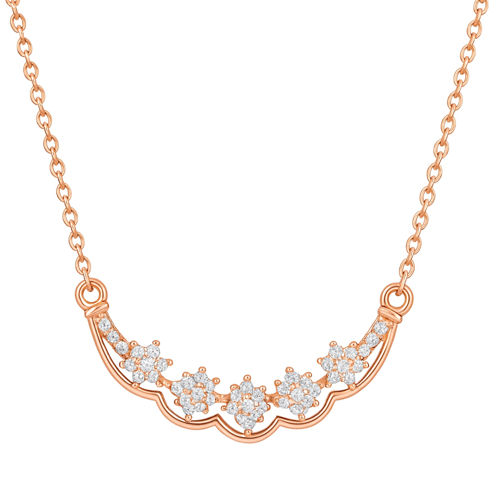 Nilu’s Collection Rose Gold Plated Floral AD Stone Pendant Necklace for Women and Girls