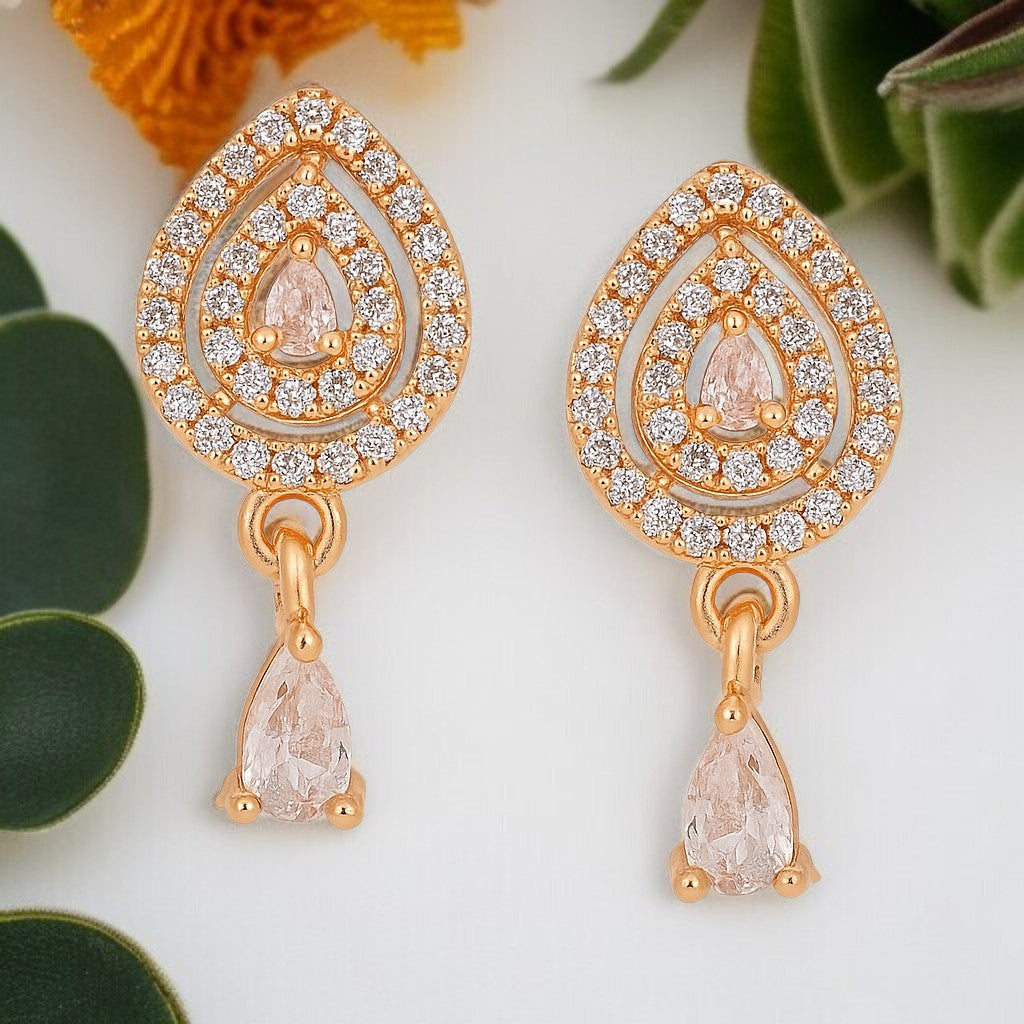 Nilu's Collection 18k Rose Gold Plated Clip On Hoop Earrings, Stylish Women Earrings, Latest Fancy Zircon Copper Bali Earrings for Women and Girls (Drop design