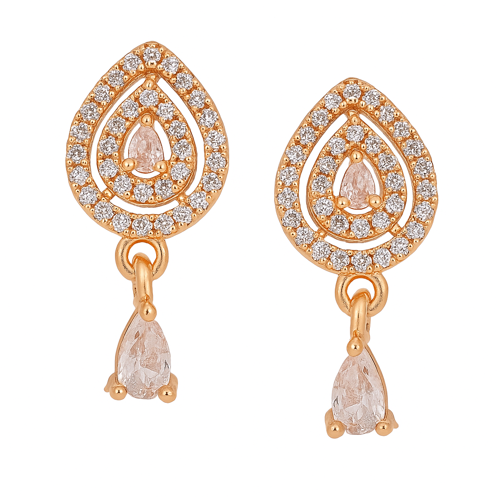 Nilu's Collection 18k Rose Gold Plated Clip On Hoop Earrings, Stylish Women Earrings, Latest Fancy Zircon Copper Bali Earrings for Women and Girls (Drop design