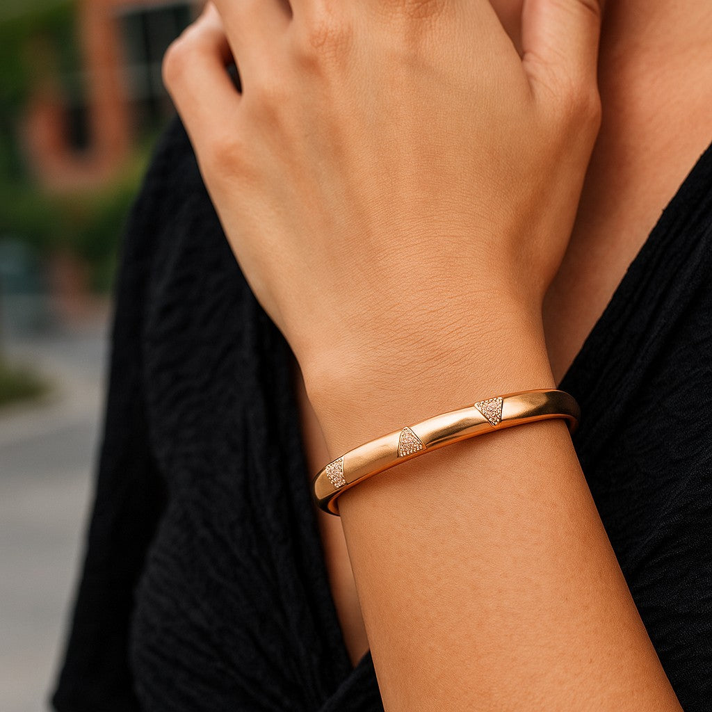Elegant Rose Gold-Plated American Diamond Contemporary Brass Kada Bracelets For Women & girls | Sleek Finish |Office Wear |Minimalist Appeal