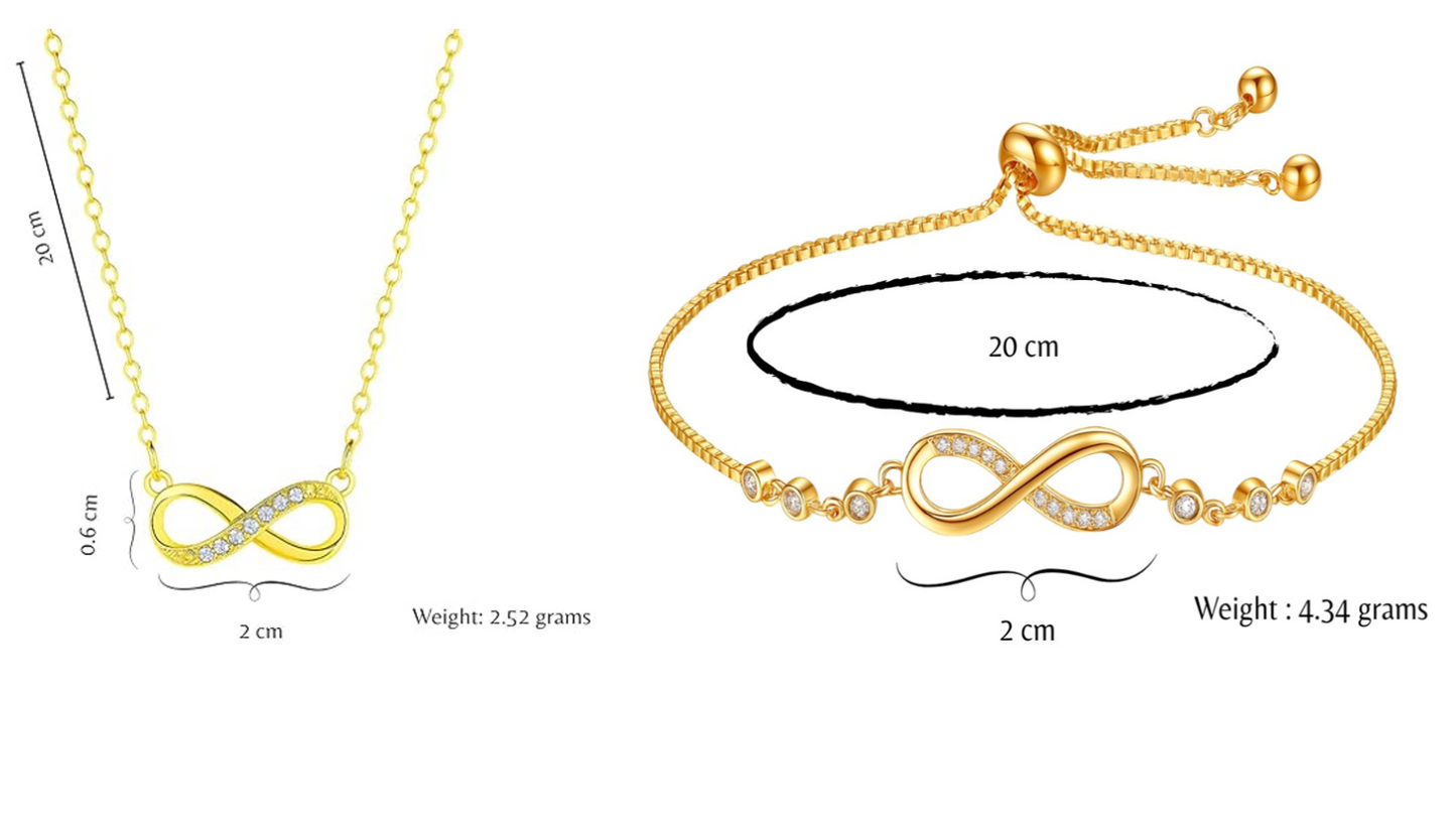 Nilu's Collection Gold Plated Infinity Pendant Necklace & Adjustable Bracelet Set with American Diamond for Women & Girls | Anti-Allergy | Anti- Tarnish | Office Wear