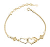 Double Heart Shape Cubic Zirconia Charm Bracelet, Love Bracelet for Women and Girls (Gold)