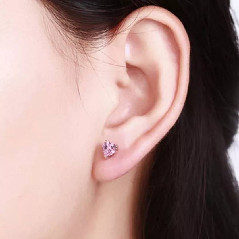 Nilu's Collection Heart Shape Elegant Zircon Stud Earring for Girls and Women Zircon Copper Stud Earring