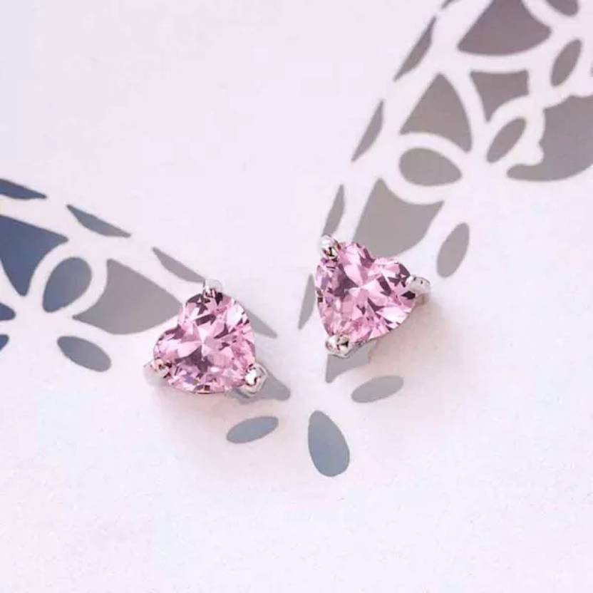 Nilu's Collection Heart Shape Elegant Zircon Stud Earring for Girls and Women Zircon Copper Stud Earring