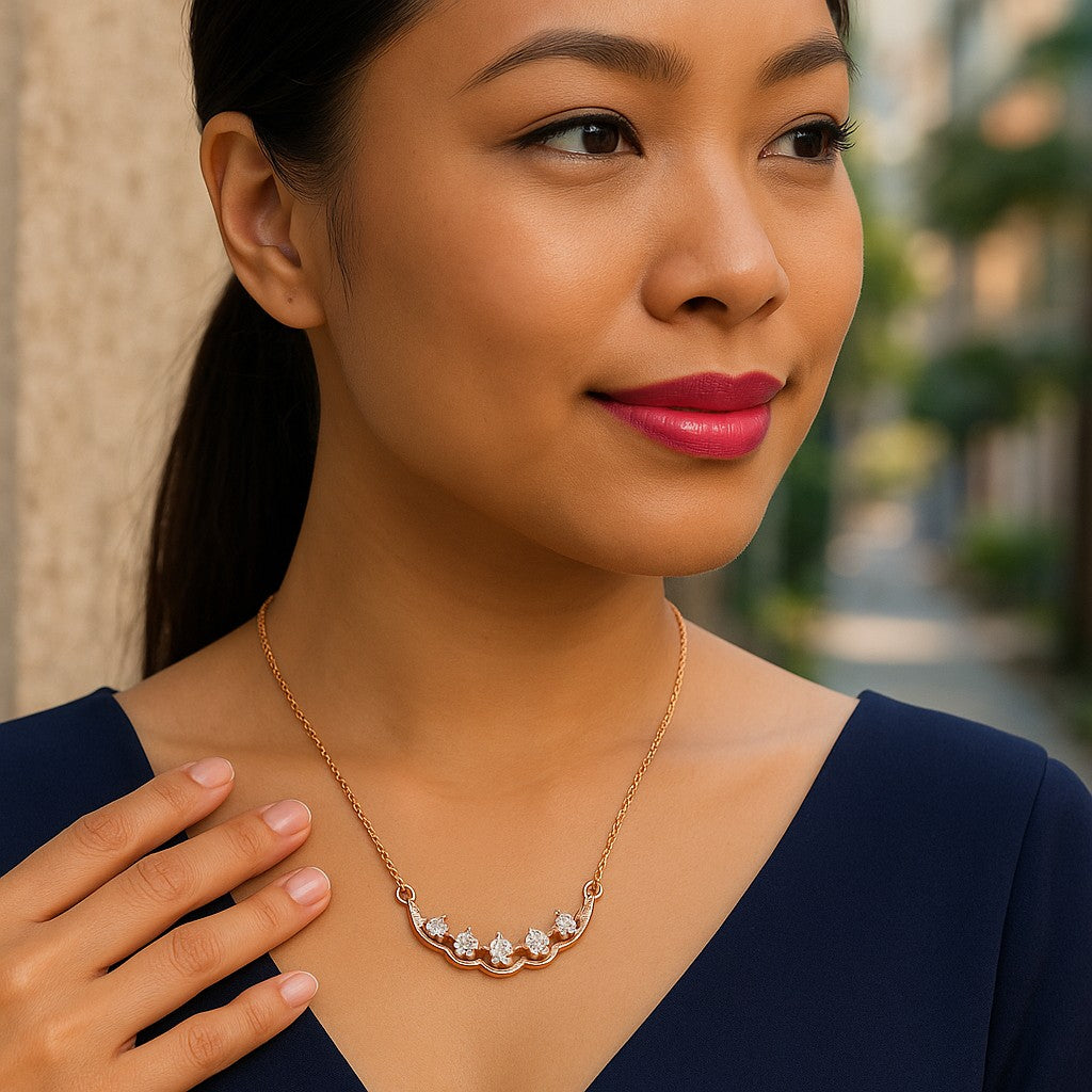 Nilu’s Collection Rose Gold Plated Floral AD Stone Pendant Necklace for Women and Girls