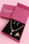 Nilu's Collection Rose Gold Plated Necklace set and Ring With American Diamond For Women And Girls