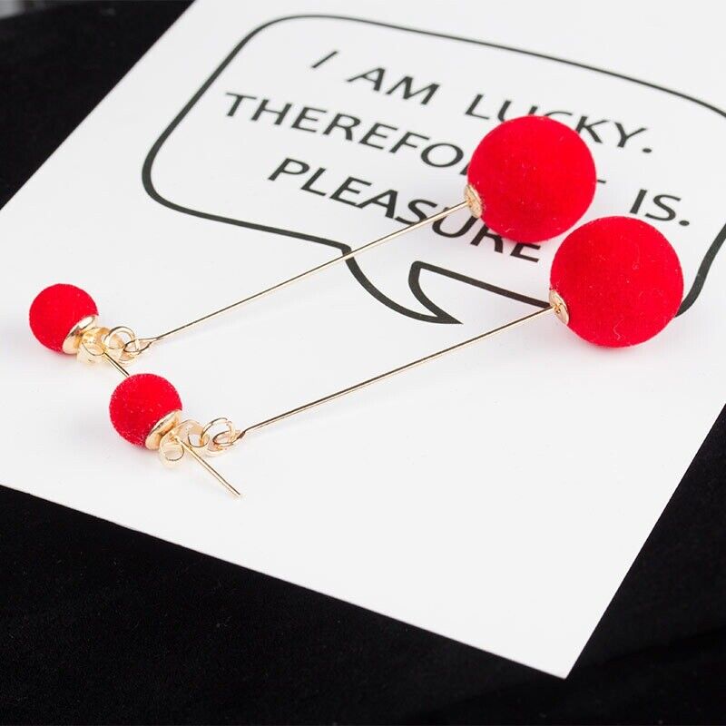 Nilu's Collection Detachable Plush Ball Korean Style Earrings for Women, Velvet Round Long Tassle Dangle Drop Earrings for Women