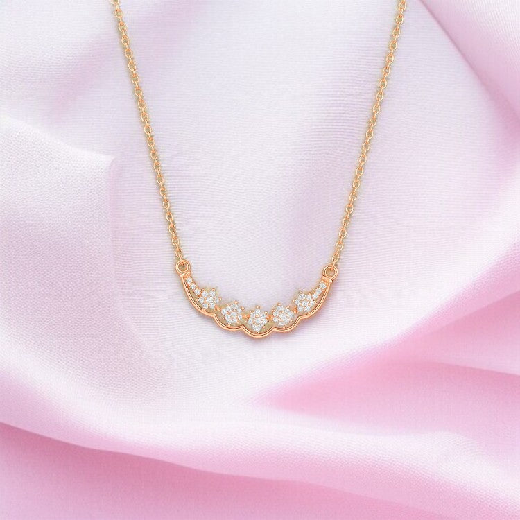 Nilu’s Collection Rose Gold Plated Floral AD Stone Pendant Necklace for Women and Girls