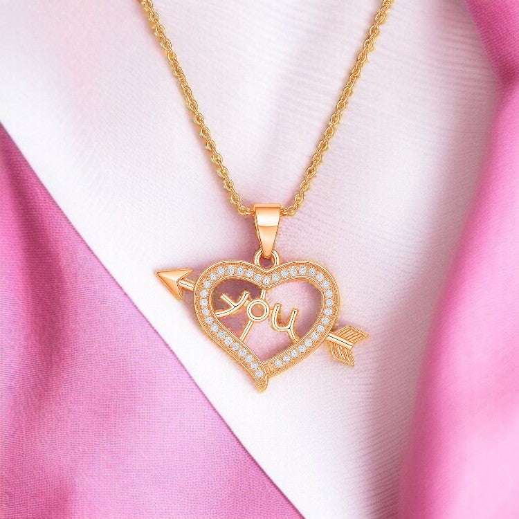 Nilu’s Collection Rose Gold Plated Heart Shape Pendant for Women and Girls