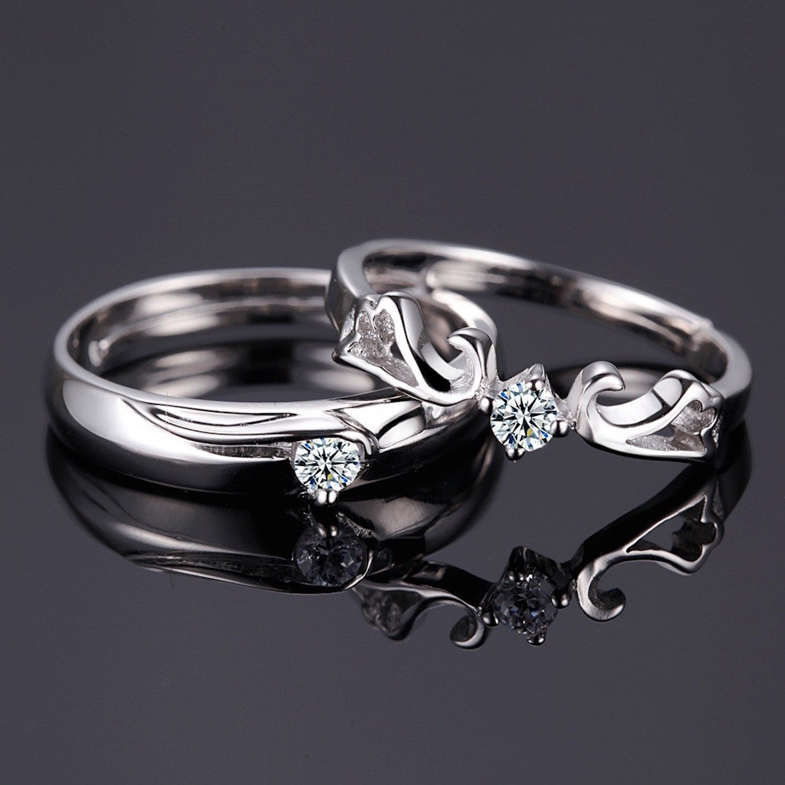 Elegant 925 Silver Plated Adjustable Couple Ring