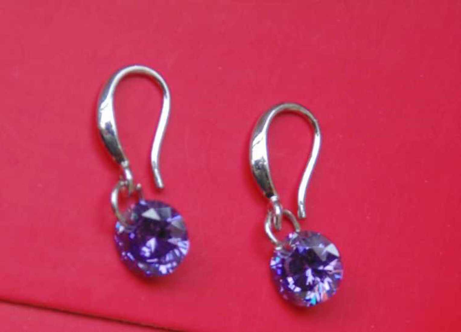 Dazzling Purple Crystal Drop Earrings for Women and Girls Copper Stud Earring
