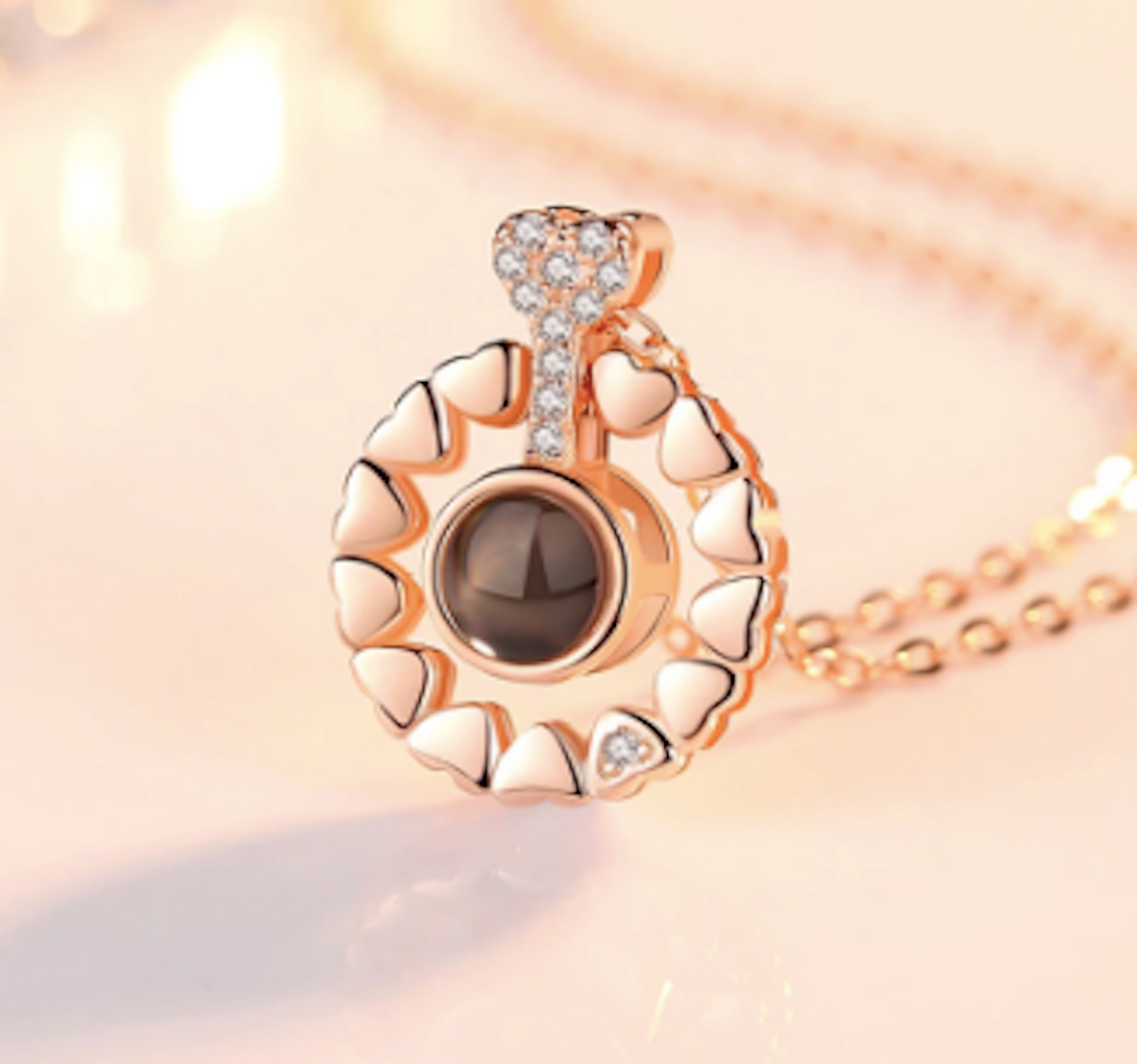 Enchanting Rose Gold Plated Zircon Necklace Adorned with Delicate Heart Accents