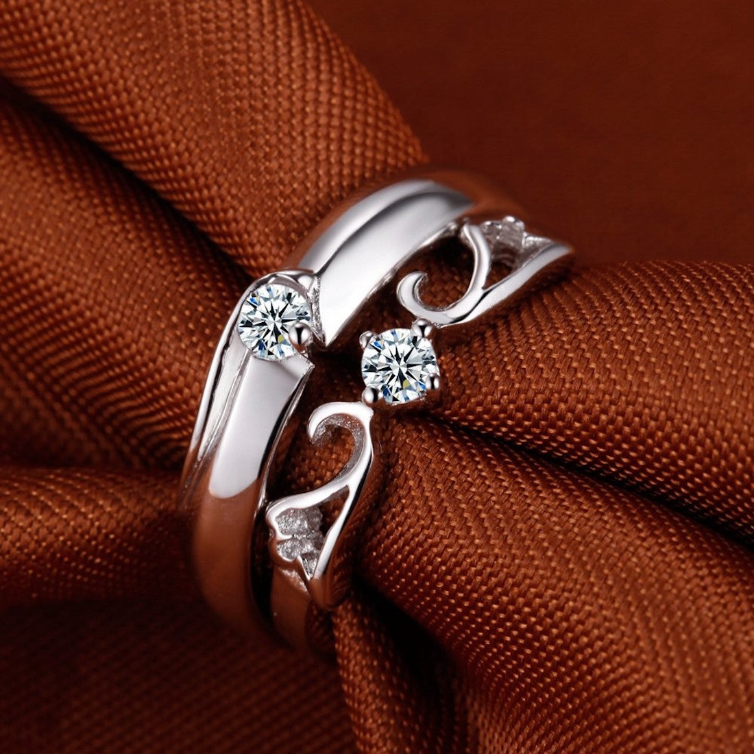 Elegant 925 Silver Plated Adjustable Couple Ring