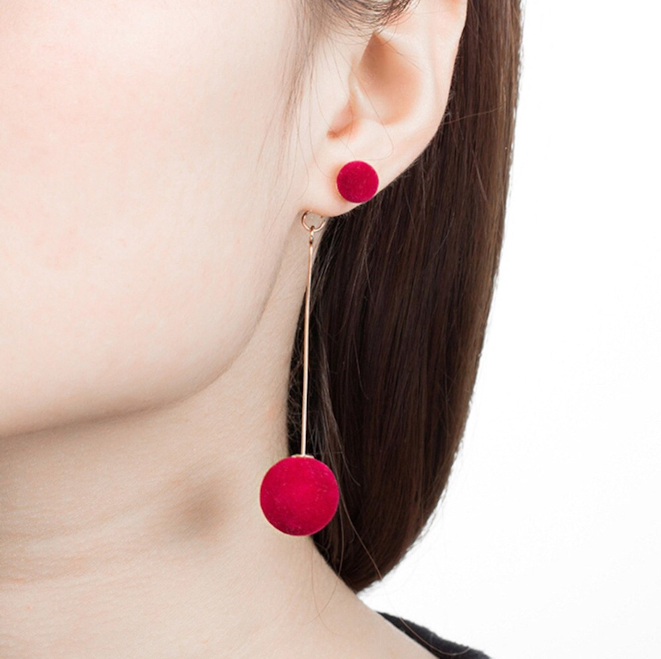 Nilu's Collection Detachable Plush Ball Korean Style Earrings for Women, Velvet Round Long Tassle Dangle Drop Earrings for Women