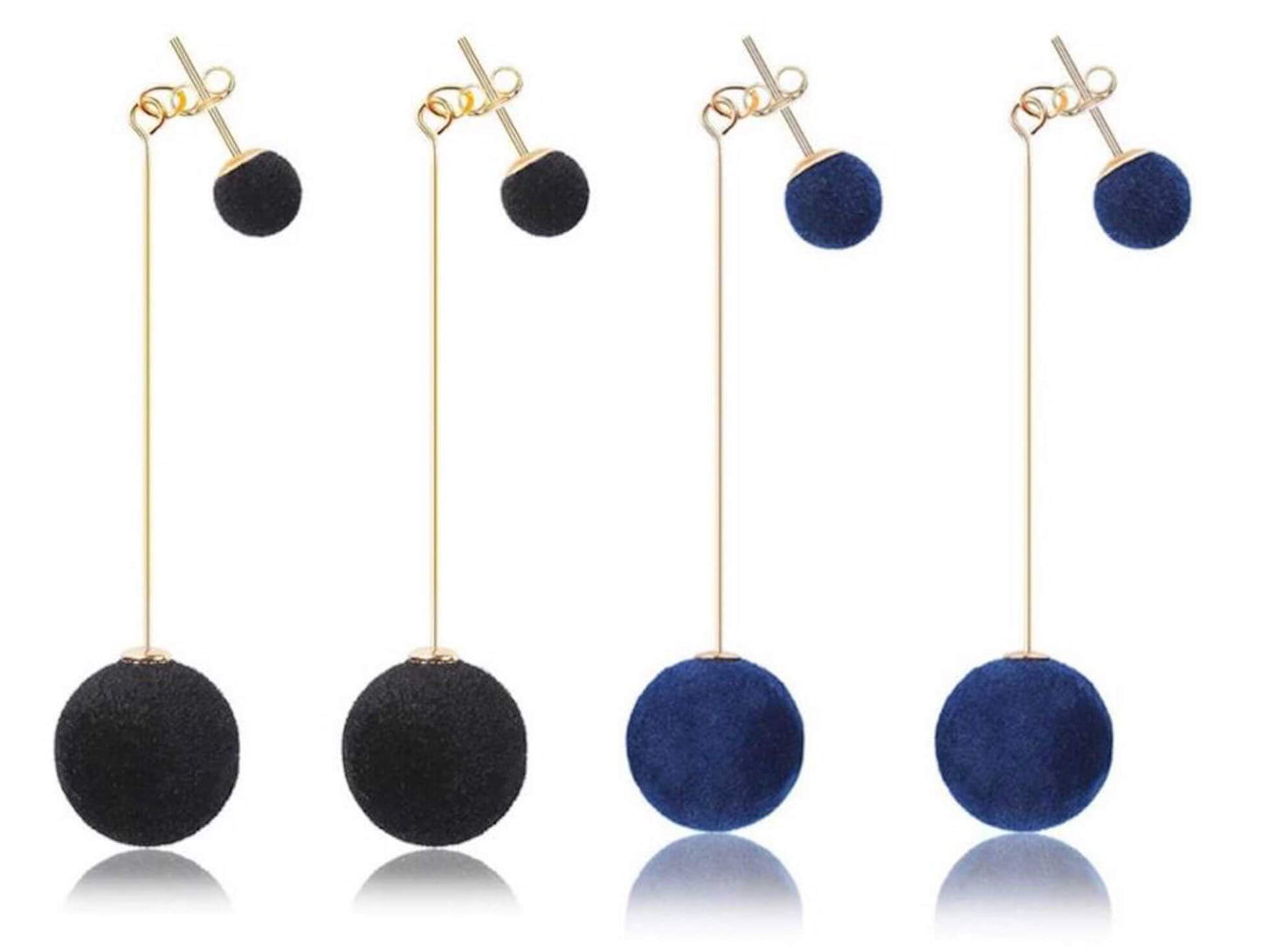 Nilu's Collection Combo of Blue and Black Plush Ball Drop Earring Velvet Round Earring for Women Copper Tassel Earring