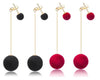 Nilu's Collection Combo of Red and Black Plush Ball Drop Earring Velvet Round Earring for Women Copper Tassel Earring