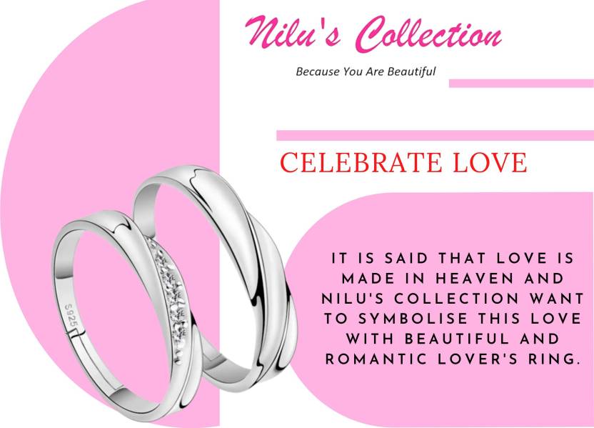 925 Sterling Silver Plated Cubic Zirconia Designer Couple Rings, Adjustable Couple Band, Promise Rings for Lovers, Gift for Men and Women, Valentine's Day Gift