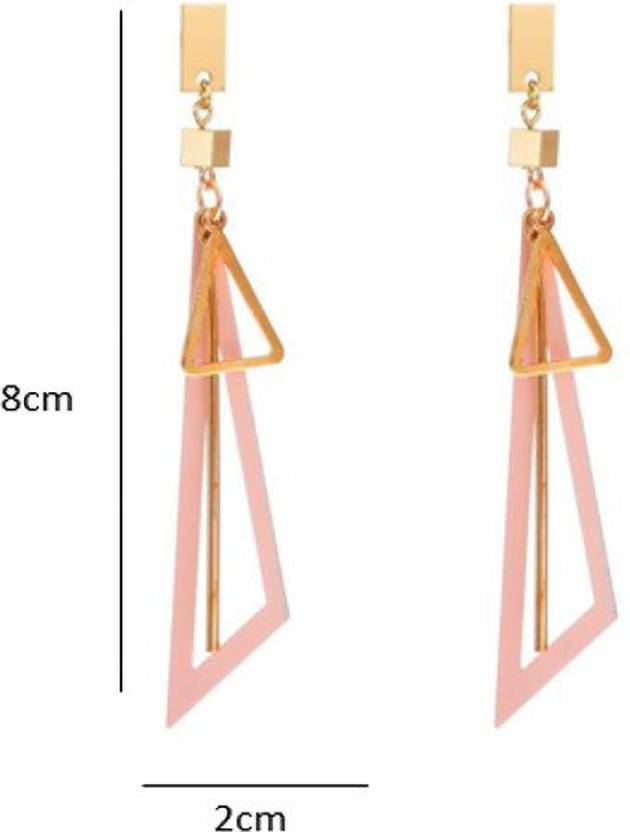 Hollow Triangle Long Earrings Geometric Drop Jewellery for Women and Girls (Pink & Gold) Alloy, Zinc Drops & Danglers