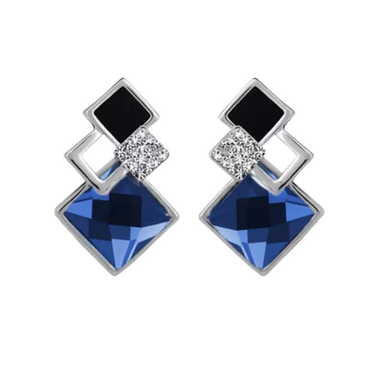 Fashionista Classic Jewellery Silver Color Fine Vintage Long Square Crystal Earring Big Geometric Stud Earring for Women and Girls Crystal Alloy Drops & Danglers