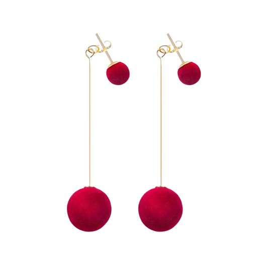 Nilu's Collection Detachable Plush Ball Korean Style Earrings for Women, Velvet Round Long Tassle Dangle Drop Earrings for Women