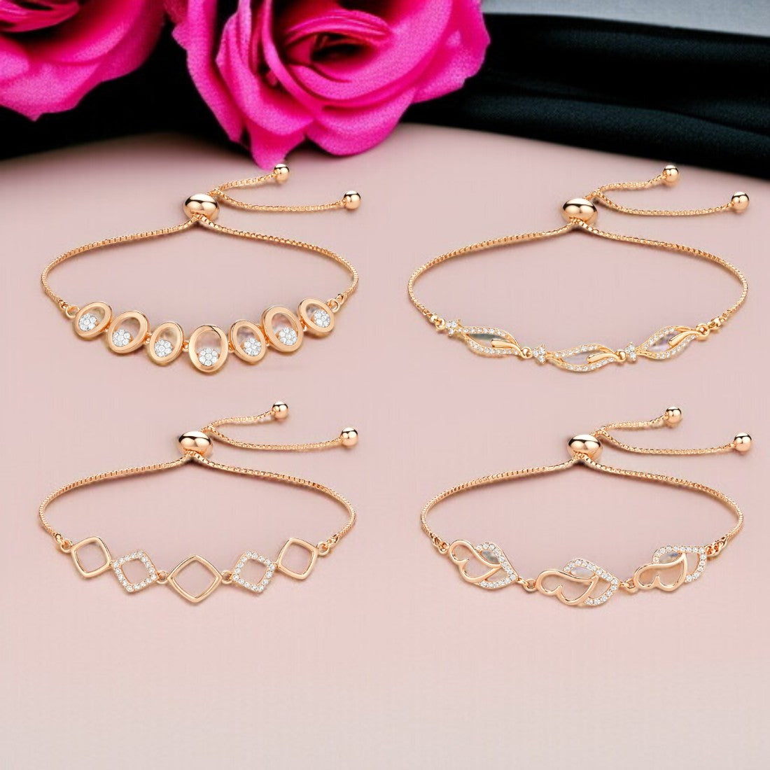 Nilu's Collection Rose Gold Plated Bracelet Set For Women And Girls