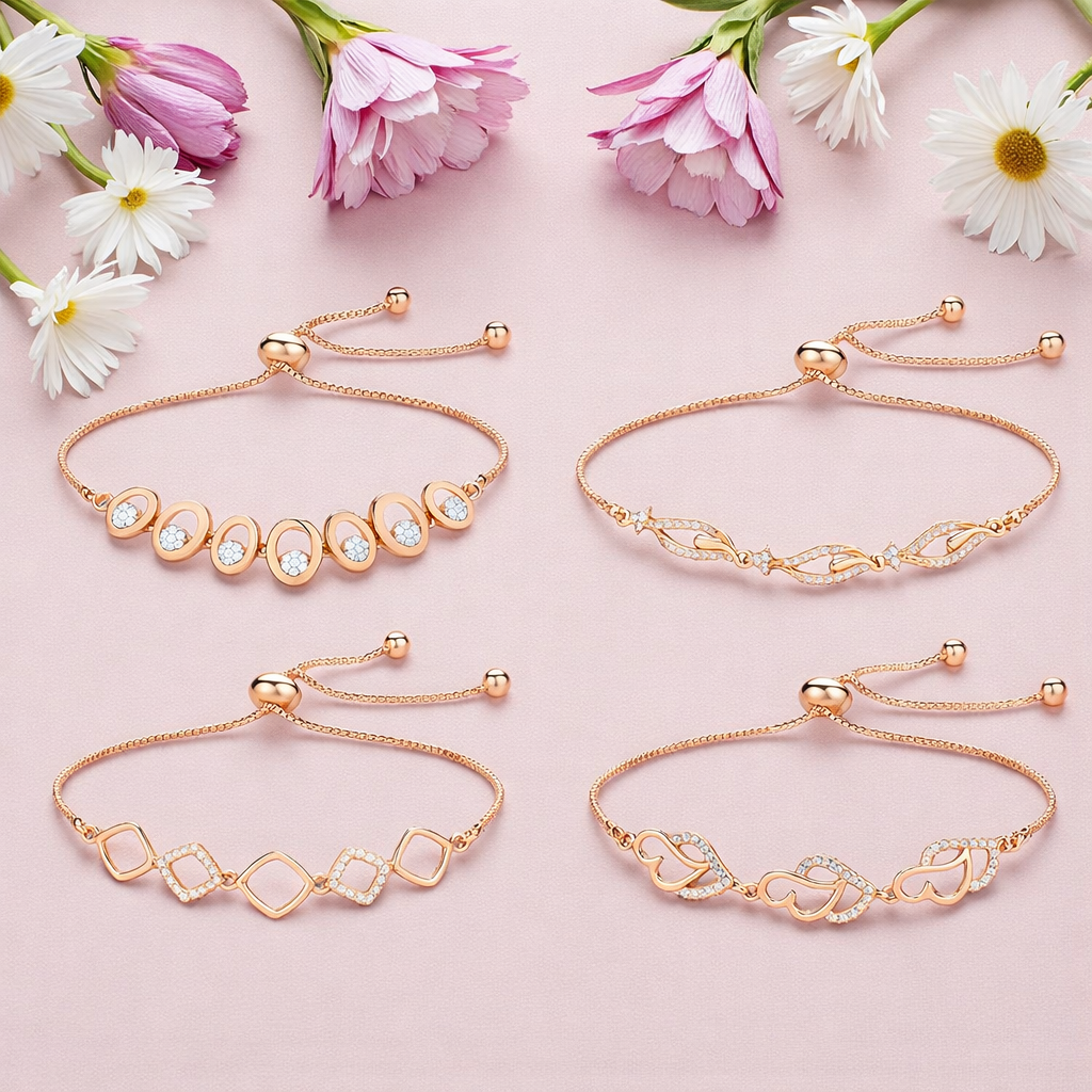 Nilu's Collection Rose Gold Plated Bracelet Set For Women And Girls