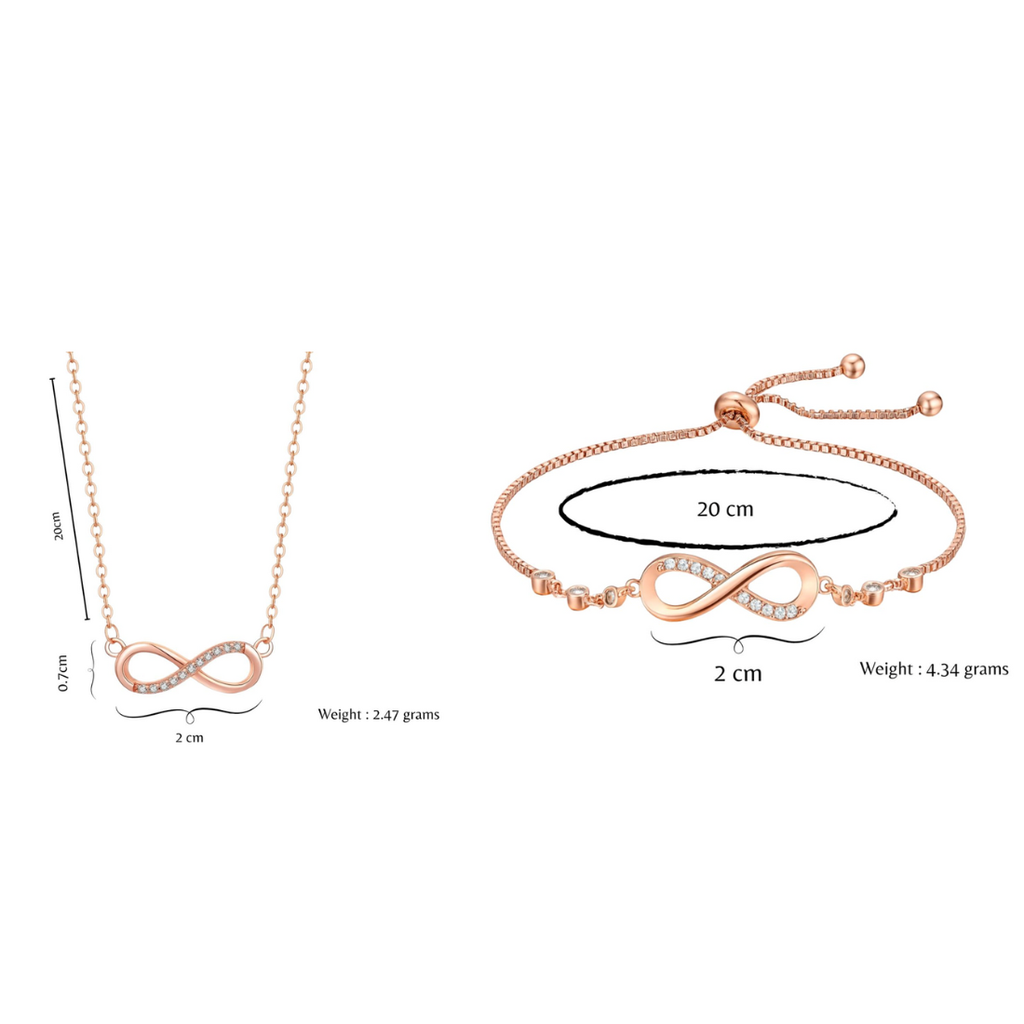 Nilu's Collection Rose Gold Plated Infinity Pendant & Adjustable Bracelet with American Diamond for Women & Girls | Anti-Tarnish | Anti-Allergy | Office Wear