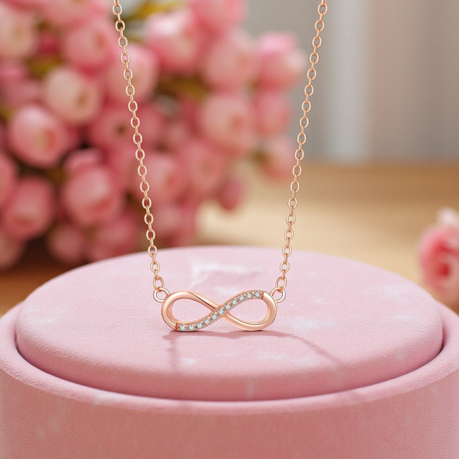 Nilu's Collection Rose Gold Plated Infinity Pendant Necklace with American Diamond Stones For Women & Girls | Lightweight| Anti-Tarnish | Anti- Tarnish | Office Wear