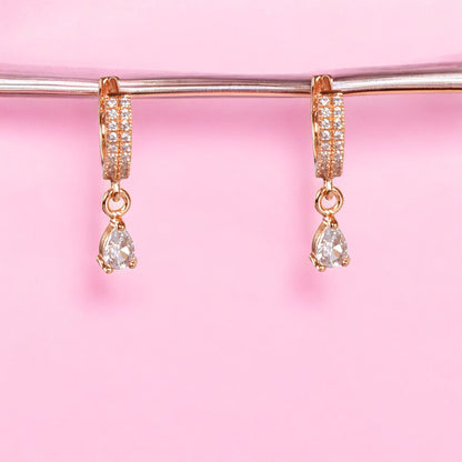 18k Rose Gold Plated Clip On Hoop Earrings, Latest Fancy Stylish Zircon Copper Bali Earrings for Women and Girls (Drop)