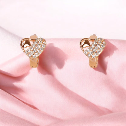 18k Rose Gold Plated Clip On Hoop Earrings, Latest Fancy Stylish Zircon Copper Bali Earrings for Women and Girls (Love)