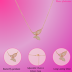American Diamond Rose Gold Plated Butterfly Designer Pendant with Chain for Girls