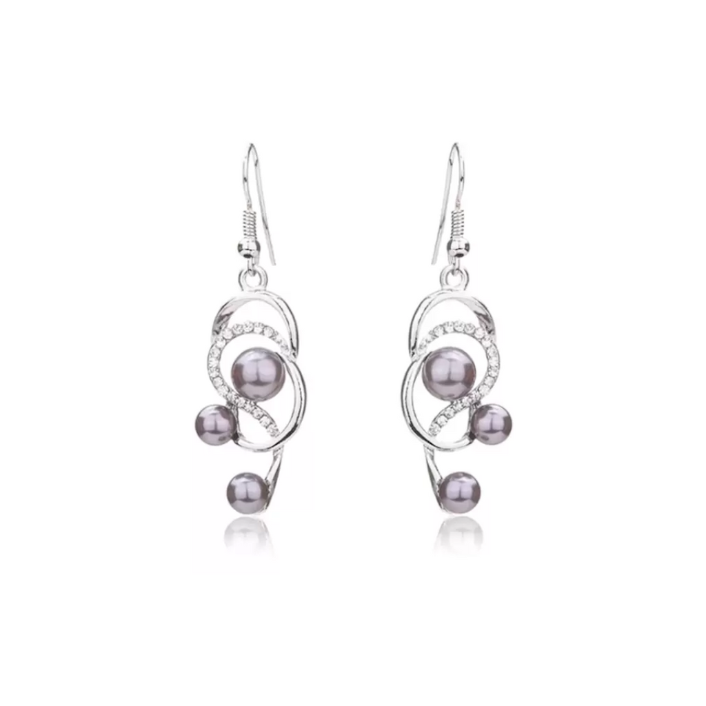 Platinum Plated Grey Simulated Pearl Fine African Beads Jewelry Set for Women Partywear Crystal Necklace EarringsJewel Set  (Pack of 1)