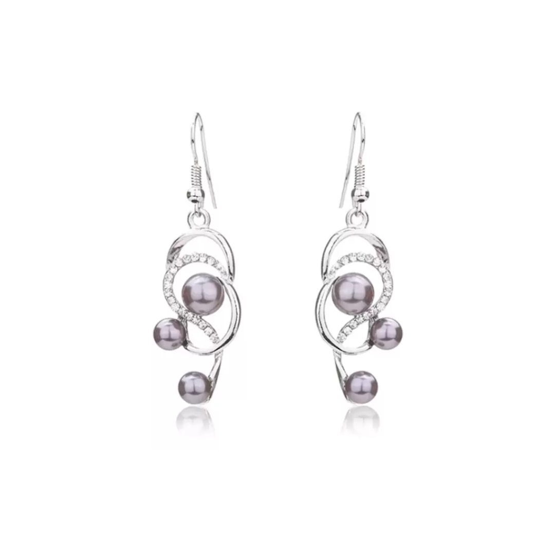 Platinum Plated Grey Simulated Pearl Fine African Beads Jewelry Set for Women Partywear Crystal Necklace EarringsJewel Set  (Pack of 1)