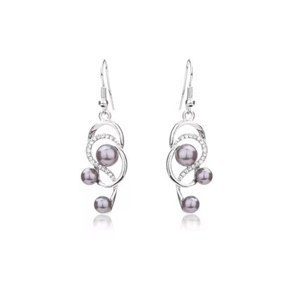 Platinum Plated Grey Simulated Pearl Fine African Beads Jewelry Set for Women Partywear Crystal Necklace EarringsJewel Set  (Pack of 1)