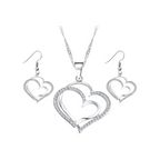 Heart-Shaped Necklace and Earrings Set (Colour: Silver)