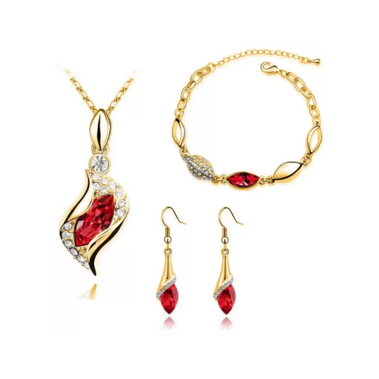 Charming Gold Plated Necklace & Earrings Set | Wedding, Festival Collection Jewelry set(Gold, Red)