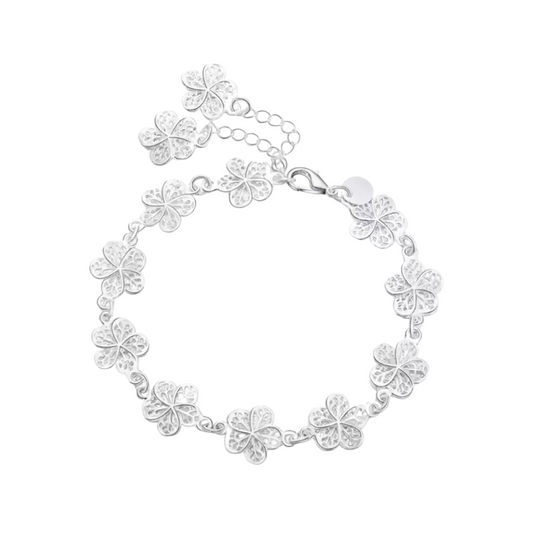 Nilu's Collection Flower Design 925 Sterling Silver Plated Adjustable Bracelet for Women and Girls